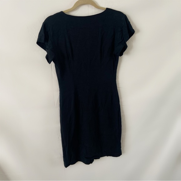 Vintage 80s gold button up black dress unique La Belle mini short sleeve small - Picture 3 of 3